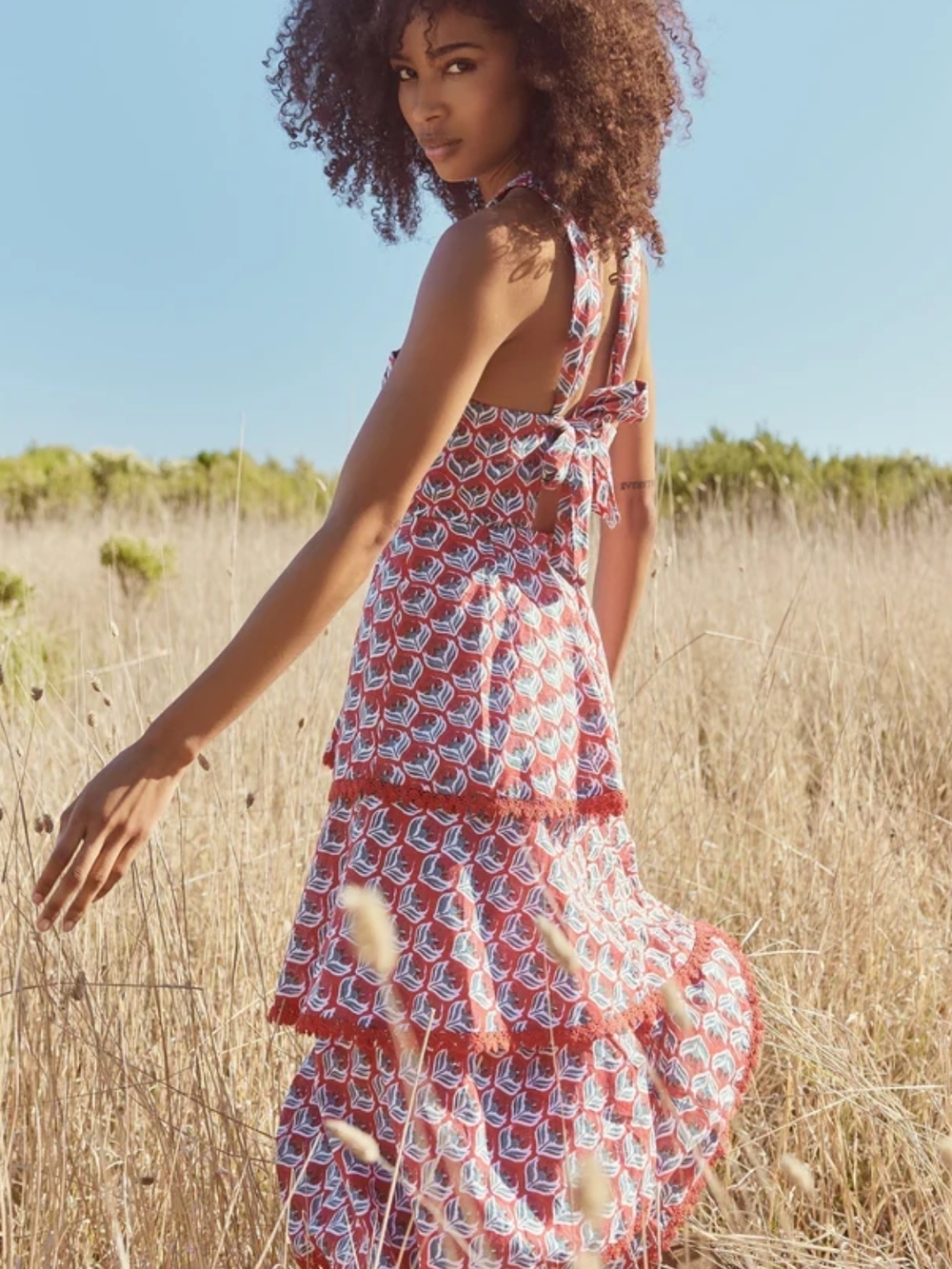 Emma Tiered Dress - Carmine/Crimson Floral print - Picture 2 of 9